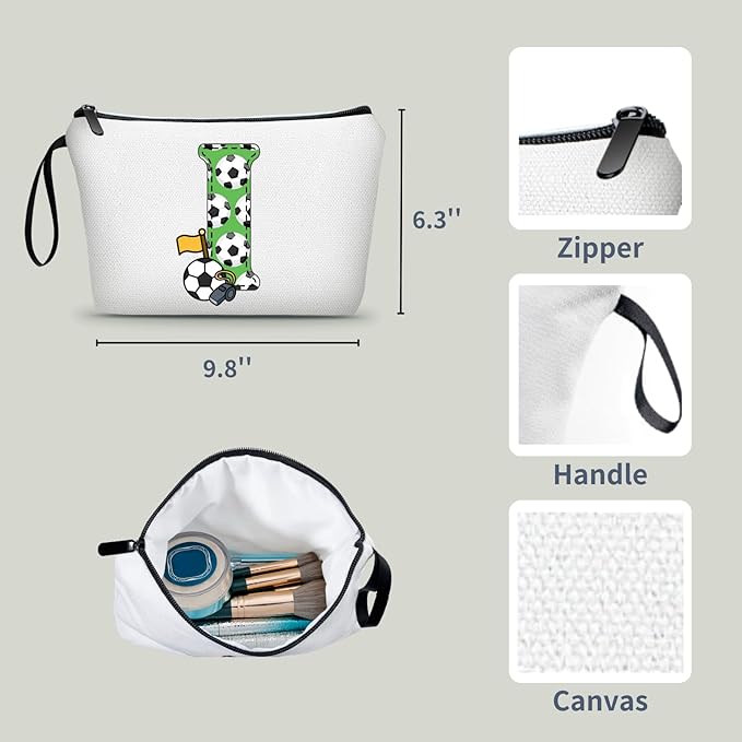 ARIOSEY Soccer Gifts Personalized Soccer Ball Cosmetic Bag for Purse Birthday Inspirational Gifts for Girls Women Team Coach Mom Stuff Travel Organizer-I