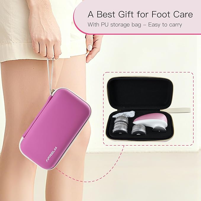 Rechargeable Electric Foot Callus Remover with 3-Sizes 120Pcs Sandpapers, Professional 1000RPM Electric Foot File with Organizer, Pedicure Tools Gifts for Women Men (E5 Pink-White)