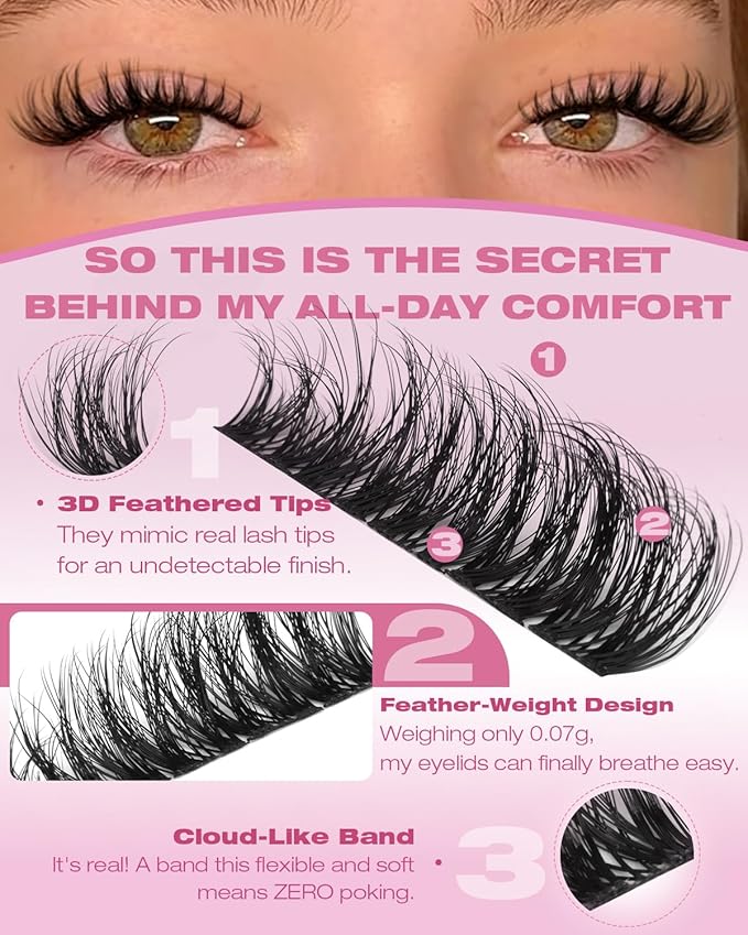 TNFVLONEINS Wispy Lash Clusters Spider Natural Eyelash Clusters Fluffy Clusters Eyelash Extensions Flora 10-18MM Individual Lashes Clusters D-Curly Lash Extension Natural Look
