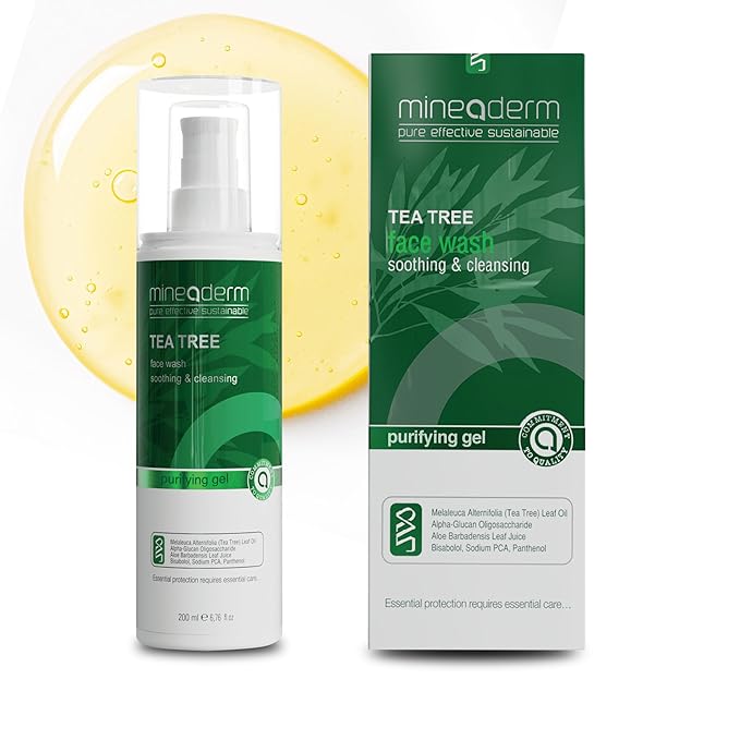 Mineaderm Tea Tree Face Wash for Acne-Prone & Oily Skin – Purifying Facial Cleanser with Aloe Vera, Panthenol & Bisabolol – Gentle Daily Gel Cleanser – 6.76 fl oz