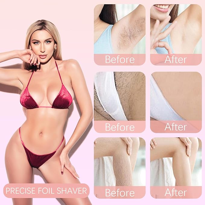 Bikini Trimmer for Women, 2 in 1 Dual-Head Electric Razors for Women Pubic Hair, Waterproof Wet/Dry Use Body Hair Trimmer Face Shaver, Rechargeable Hair Removal for Bikini Legs Face Underarm Arm Back