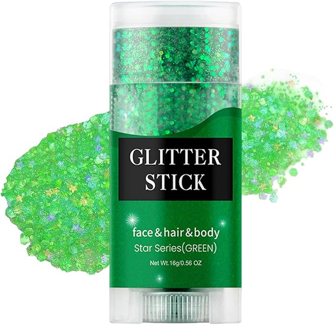 Face Body Glitter Stick,Holographic Sparkle Waterproof Hair Glitter Stick for Kids and Women for Party Singer Concert Rave Festival. (Green)