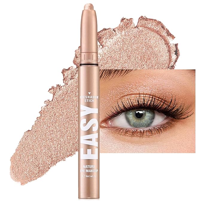 Champagne Eyeshadow Stick Makeup,Cream Eye Shadow Pencil,High Pigmented Crease proof Glitter Eye Shadow Brightener Stick,Waterproof Long Lasting Eye Highlighter Crayon Eyeliner