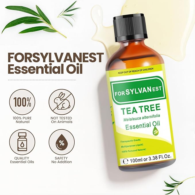 Tea Tree Oil 3.38FL OZ, 100% Natural Therapeutic Grade Tea Tree Essential Oil for Skin Care, Hair Care,Toenails,Diffusers and Aromatherapy