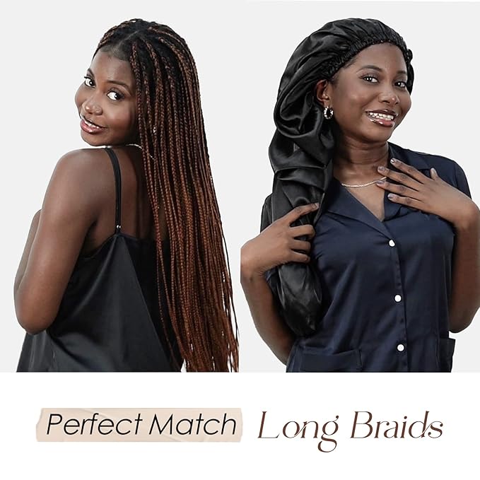 YANIBEST Long Bonnet Braid Bonnet for Sleeping Adjustable Satin Silk Bonnet for Braids Sleep Bonnet for Women Locs Leopard