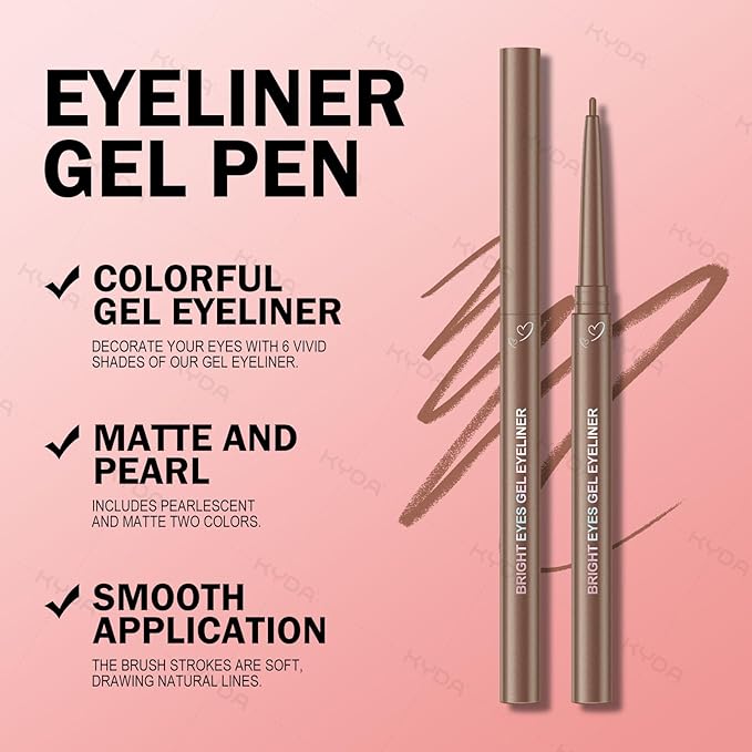 KYDA 2 Colors Black and Brown Gel Eyeliner Pencil, Lasting Matte Gel Eye Liner, Colorful Crayon Eyeliner Pencil, Smooth Creamy Retractable Eye Liner, Ultra-Pigmented, Waterproof Smudge-proof