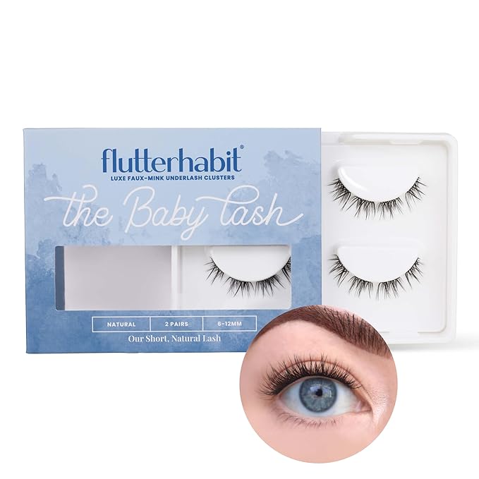 FlutterHabit The Baby Lashes, 2 Sets of Eyelashes, DIY Lash Extensions, Up to 10 Day Lash Wear, Salon Quality Cluster Eyelashes for a Natural Look, No Glue Included