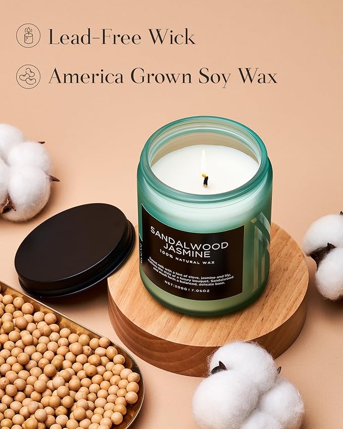 M&SENSE Sandalwood Jasmine Scented Candles, Natural Soy Wax Best Smelling Candle 7.05oz 50 Hour Burning Floral Non Toxic Single Cotton Wick Aromatherapy Gifts for Women Friend