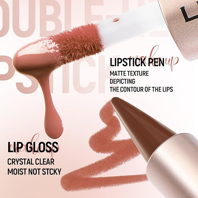 2-in-1 Double-Ended Matte Lip Liner & Lip Gloss Duo, Plum Berry Ombre Lip Combo Pencil, Lip Liner and Lipstick Gloss Set for Defined & Fuller Looking Lips (#08 Plum Berry Ombre)