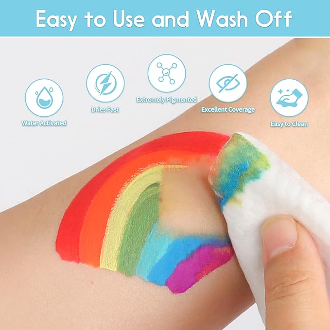 Pintada 42 Color Face Painting Kit for Kids - Non Toxic Water Activated Face Paint Palette With Stencils, Brush, Gems. For Carnival, Halloween, Costume Makeup and Any Creative Activity with Kids