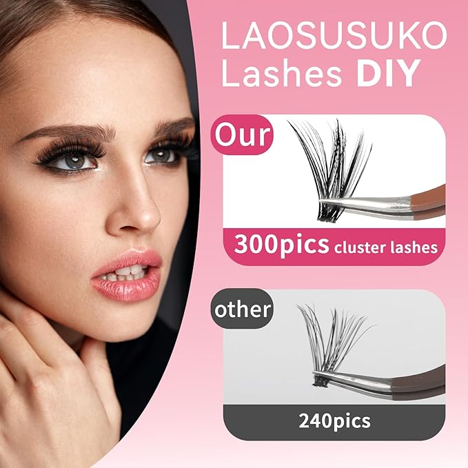Lash Clusters 300PCS Soft Cluster Eyelash Extended By 10-18mm Wispy Individual Lashes With 40D+50D+60D Volume Eyelash Clusters DIY Homemade Curly Lash Eyelashes