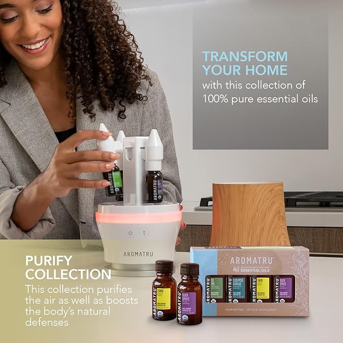Purify Essential Oil Kit – Tea Tree, Eucalyptus Globulus, Lemon, and Black Spruce – Organic & Wildcrafted – ISO Certified – No Synthetic Fillers – Ethically Sourced