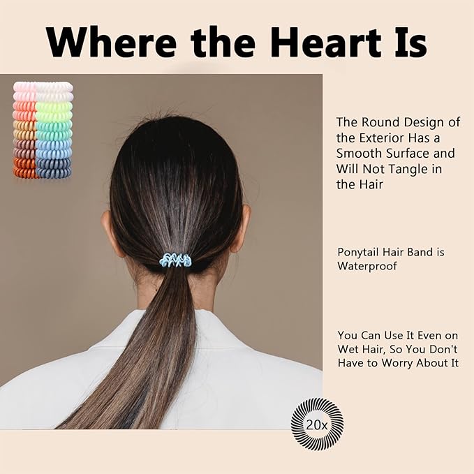 Hair Elastics, 20Pcs No Crease Spiral Hair Ties, Hair Bands Multi Color Waterproof for Women Girls, Hair Accessories