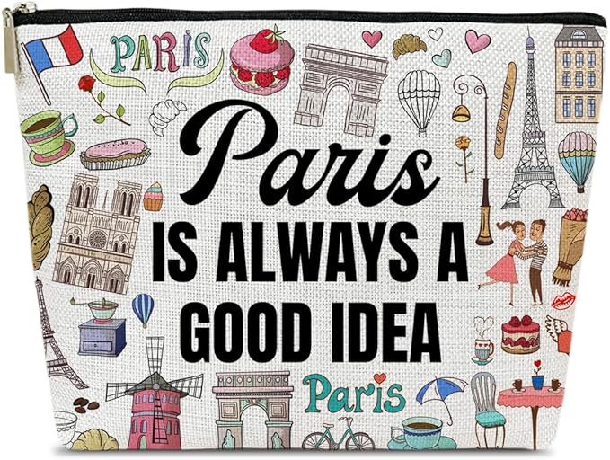 Ythuil Funny Paris Travel Makeup Bag, City Themed Trip Gifts Favors, Travel Lover Gifts For Women Her, Cosmetic Bag For Holiday Trip Vacation, Paris Is Always A Good Idea