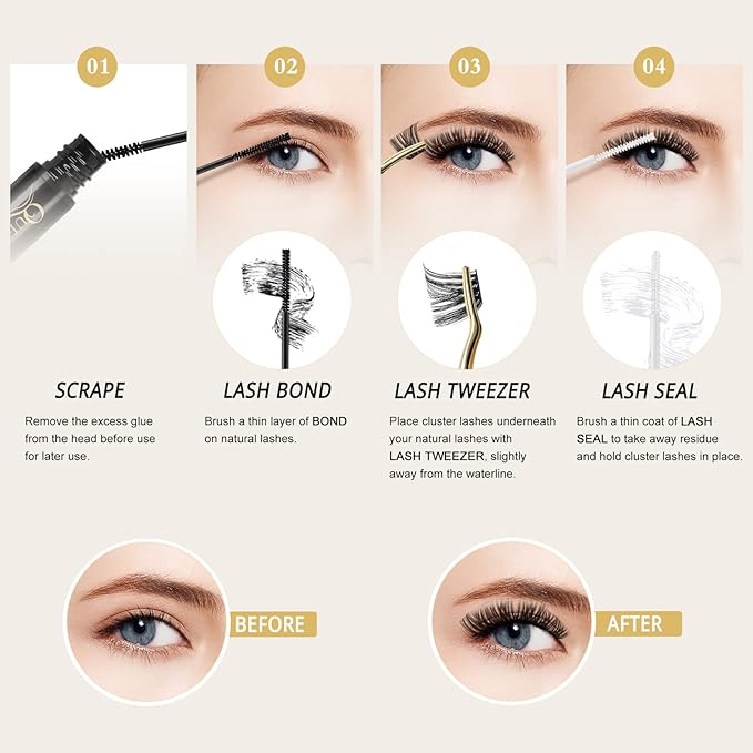 QUEWEL Cluster Lashes 72 Pcs Wide Stem Individual Lashes C/D Curl 8-16mm Length DIY Eyelash Extension False Eyelashes Natural&Mega Styles Soft for Personal Makeup Use at Home (Natural-C-MIX8-16)