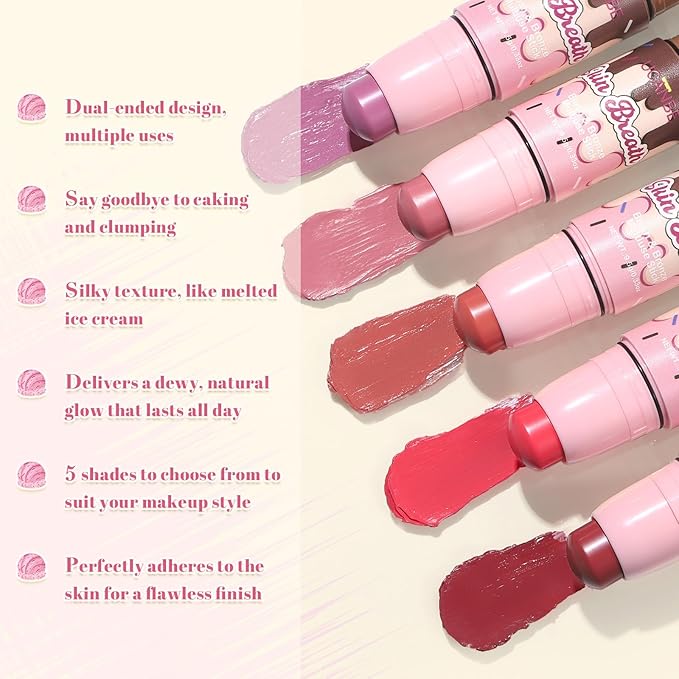 UCANBE Skin Breath Blush & Bronzer Multiuse Stick, 2-in-1 Creamy Face Cheeks Contour Makeup Stick for Natural Radiant Finish Look, Vegan & Cruelty-Free, Travel-Friendly (01 Lavender)