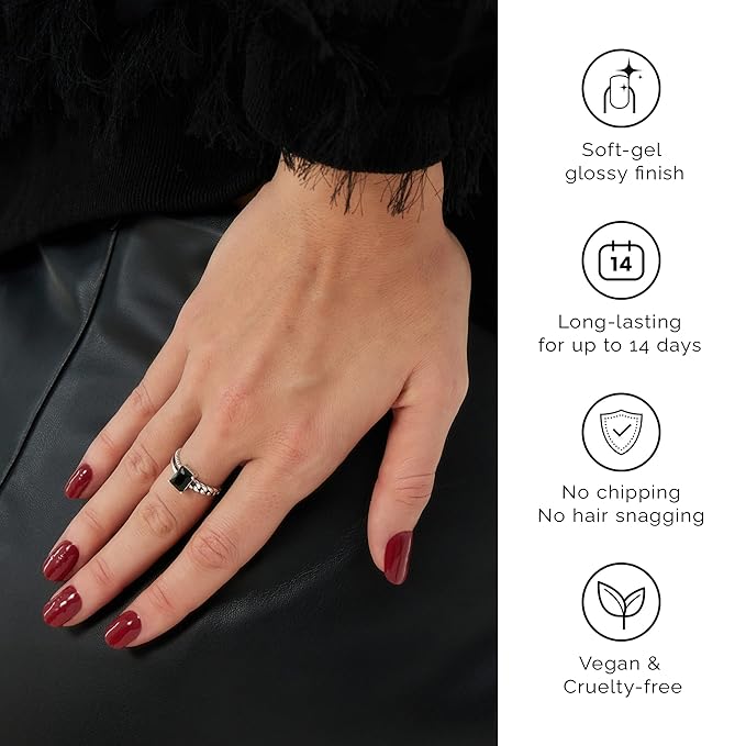 NAILOG Semi Cured Gel Nail Strips 20pcs Long Lasting Nail Polish Strips, Salon-Quality Gel Nail Sticker, Nail Art Wrap Kit with Glossy Gel Finishing│Rouge Noir