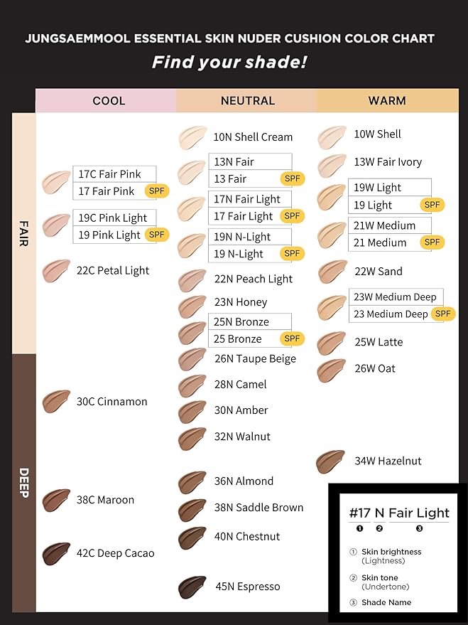 JUNG SAEM MOOL Essential Skin Nuder Cushion Refill | Natural Finish, Buildable Coverage Cushion Foundation by Korean Makeup Artist (Refill Only, 0.49 Fl Oz, SPF 50), 21 Medium