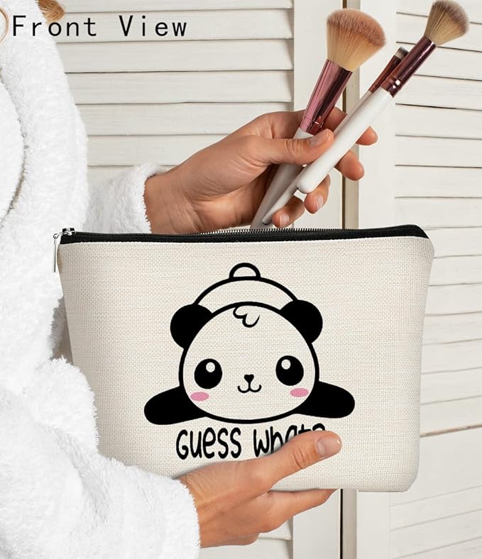 Cute Baby Panda Guess What It's Pug Butt Makeup Bag, Funny Cartoon Cosmetic Bag Idea for Panda Lovers, Birthday or Christmas for Girls & Women, Makeup Case for Teen Girls & Daughters