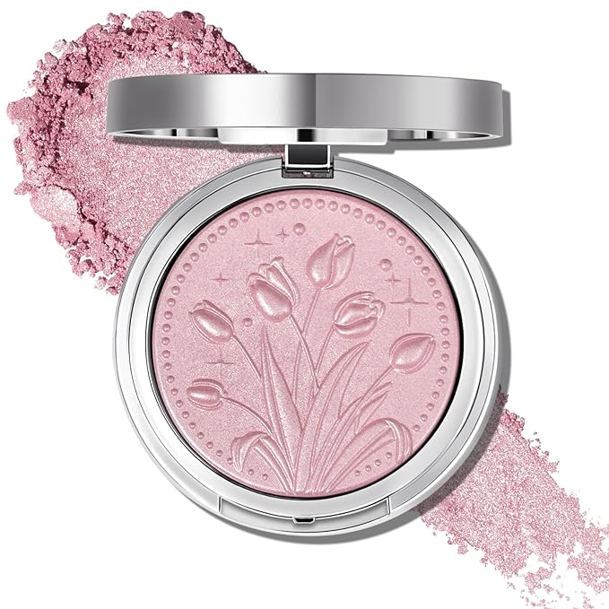 UCANBE Sparkle Bomb Baked Highlighter, Powder Highlighter Makeup, High Glossy Illuminator Palette for Face & Body, Weightless and Buildable (03 Rose Glow)