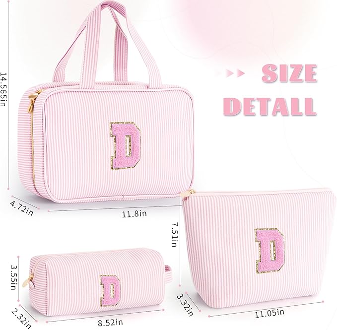 Fystdtote Personalized Birthday Gifts for Daughter,Initial Cute Cosmetic Makeup Bag Pouch Case Travel Toiletry Make Up Bag for Women Friends Female Friendship Girlfriend Wife Gifts Idea - Pink D