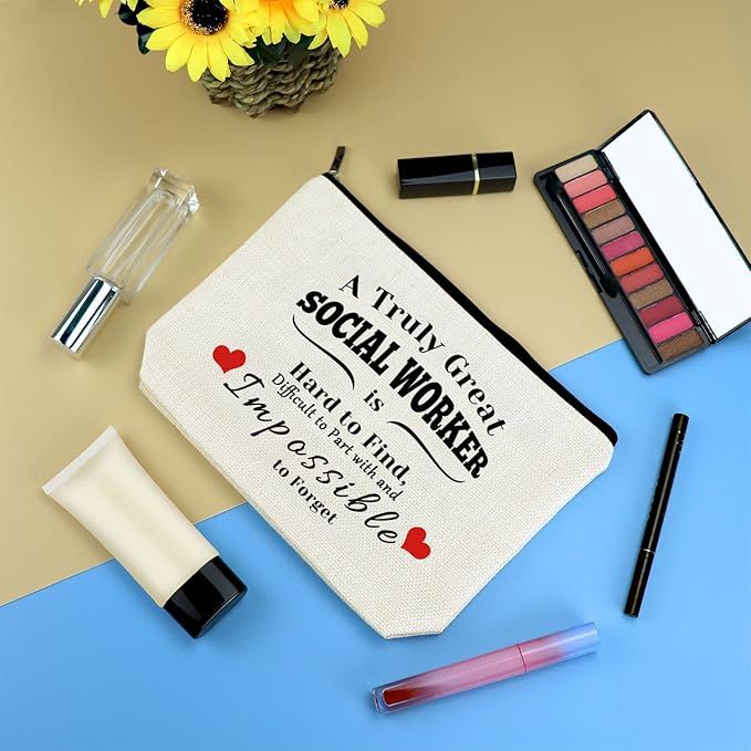 Social Worker Appreciation Gift Makeup Bag Thank You Gifts for Social Worker Birthday Graduation Gift for Employee Volunteer Social Worker Nurse Mentor Teacher Cosmetic Bag Pouch Travel Toiletry Bag