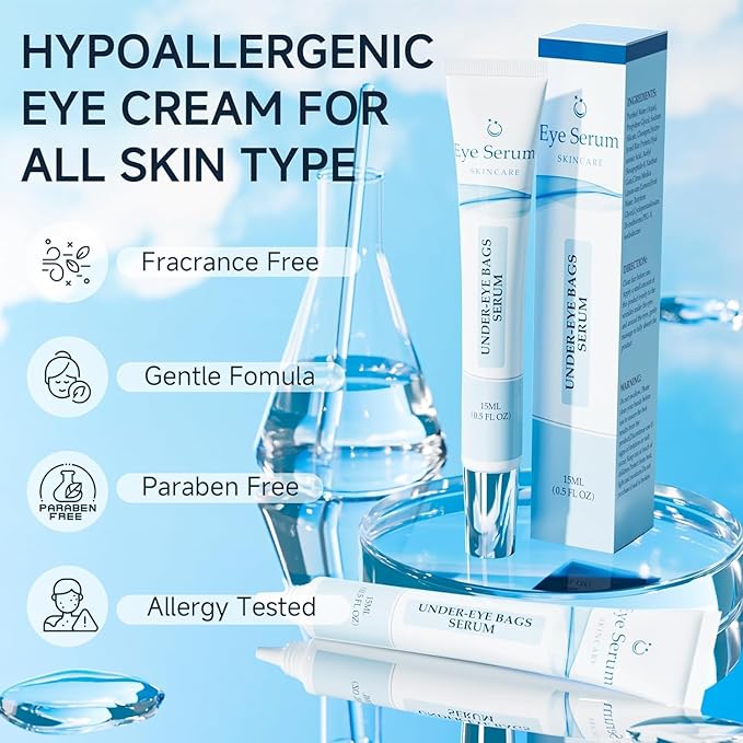 Under Eye Cream, Retinol Cream for Eye Bags and Wrinkles, Eye Bag Treatment for Men Women, Eye Cream with Caffeine for Dark Circles and Puffiness Tightener, 15ml/0.5 fl.oz