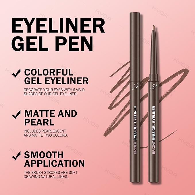 KYDA 2 Pcs Brown Gel Eyeliner Pencil, Lasting Matte Gel Eye Liner, Colorful Crayon Eyeliner Pencil, Smooth Creamy Retractable Eye Liner, Ultra-Pigmented, Waterproof Smudge-proof