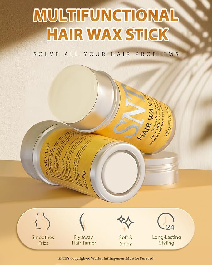 Samnyte Hair Wax Stick, 3PCS-Wax Stick For Hair Slick Stick, Slick Back Stick Hair Stick Wax Edge Frizz No-white Chips & No-Residue & No-Greasy & Easy to Absorb 2.7 Oz