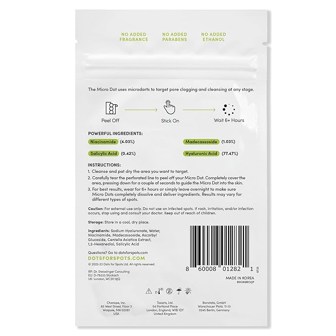 Dots for Spots Pimple Patches with Microdarts - Includes Active Ingredients Niacinamide, Hyaluronic Acid & Salicylic Acid for Maximum Effectiveness - Reduces Redness and Dark Spots (9 count)