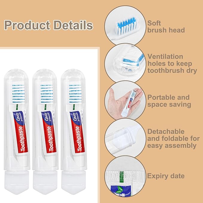 Toothbrush and Toothpaste Travel, Individually Packaged with Storage Box, Foldable Storage, Toothbrush Travel Size is Suitable for Camping, Business Trip (PACK-10)