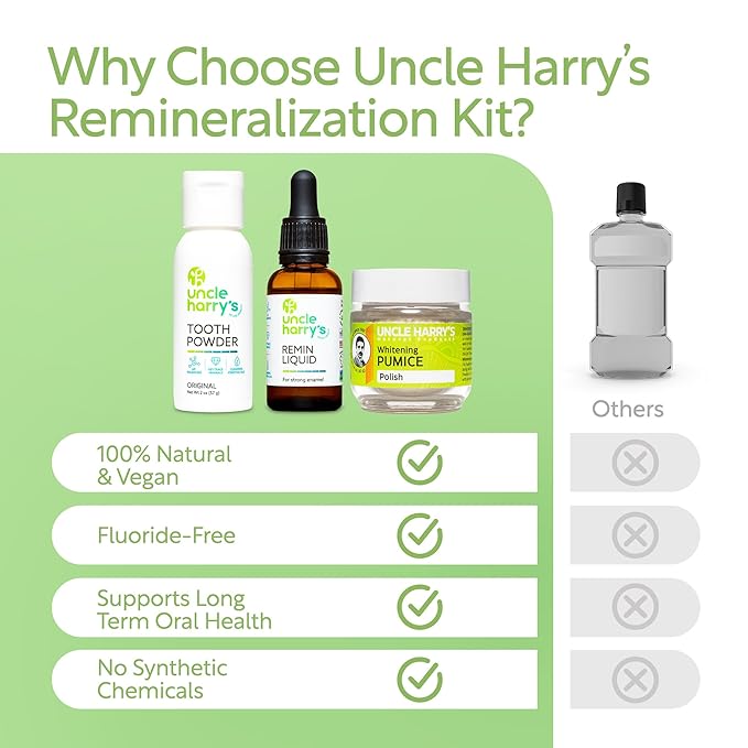 Uncle Harry's Natural Remineralization Kit with Tooth Whitening - 3 Products Strengthen Weak Enamel, Brighten Smile, & Correct Oral Care Issues (1 kit)