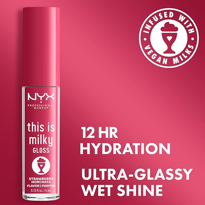 NYX PROFESSIONAL MAKEUP This Is Milky Gloss, Lip Gloss with 12 Hour Hydration, Vegan - Strawberry Horchata (Mauve Pink)