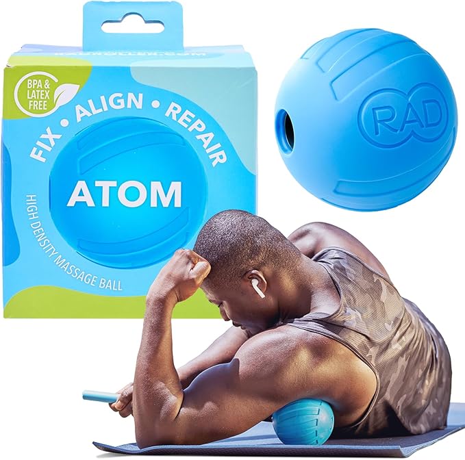 RAD Atom – Extra Firm Yoga Deep Tissue Massage Ball – Myofascial Release Ball for Back Pain, Shoulders, Glutes, Hamstrings, Traps & Pecs – Trigger Point & Mobility Therapy