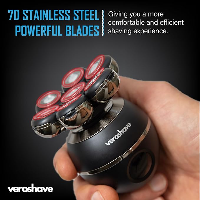 7-Blade Bald Head Shaver for Men - Cordless Hair Shaver for Men Bald, Rechargeable Head Trimmer for Men Bald Head, Mess-Free & Full-Shave Travel-Friendly Grooming Kit with Curved Blades