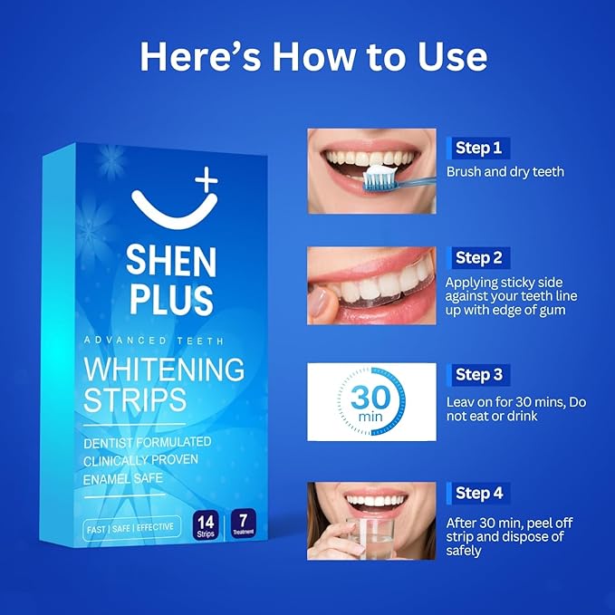 Teeth Whitening Strips – Enamel-Safe, Non-Slip Dry – 7 Treatments – Helps Remove Deep Stain with Coconut, Sage Oil, Dead Sea Salt & Lemon Peel Oil – 14 Strips