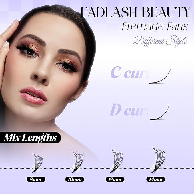 Eyelash Extension 0.05D Curl Premade Fans Eyelash Extensions 14D Fluffy Lashes Soft Lash Extensions 8-14mm for Professional Salon Use(0.05D-8-14mm)