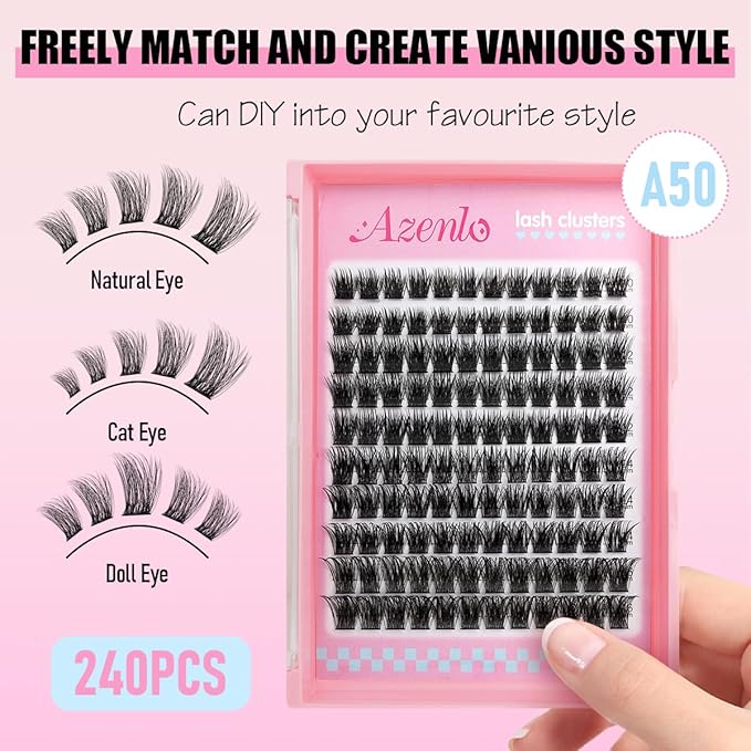 Natural Lash Clusters Kit Wispy Eyelash Clusters 120 pcs Cluster Eyelash Extensions C Curl Individual Lashes 10-16 mm Mix Length Natural Look (Natural A50 KIT 120 Pcs)