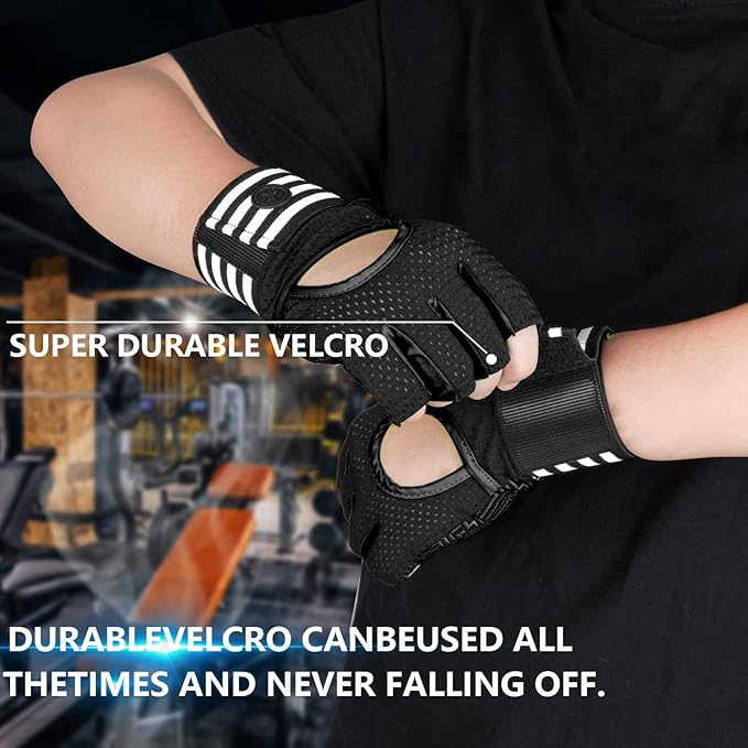 MOREOK Weight Lifting Gloves Gym Workout Gloves with Wrist Wrap Support for Men/Women-[Curved Open Back] Fitness Gloves for Weightlifting,Exercise,Training,Pull ups,Fitness,Rowing