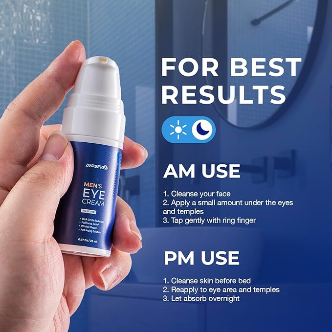 DIPSEVEN Mens Eye-Bags Treatment Cream: Under Eye Repair for wrinkles Baggy Puffiness and Dark Circles - Anti-aging Hydrating with Peptides + Hyaluronic Acid + Niacinamide + Botanical complex+VC