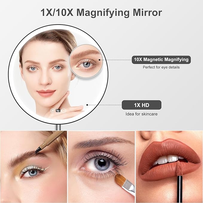 10.5" Professional Makeup Mirror with Lights, Rechargeable HD Vanity Mirror, CRI≥98 True-Sunlight, 3 Color Modes & Stepless Dimming, 5000mAh, Valentines Day Gifts for Her