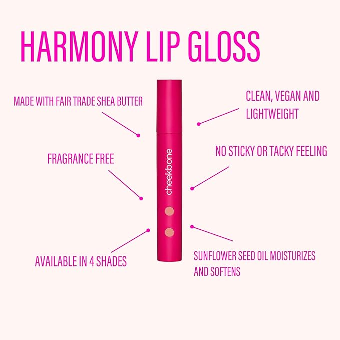 Cheekbone Harmony Lip Gloss, Birch, Moisturizing Lip Gloss with Shea Butter & Sustainably Sourced Ingredients, Non-Sticky, Smooth Shine, Vegan, 0.22 oz.