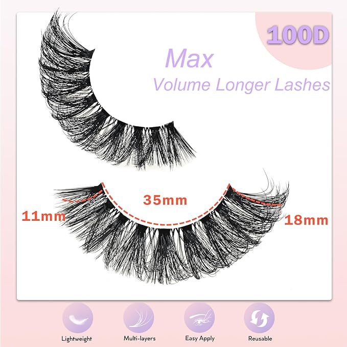 Lashes False Eyelashes Natural Wispy Fake Lash Strips 100D Big Long 18mm Strip Lash Clusters Cat Eye Volume Mink Eyelash Pack Fluffy Eye Lashes Natural Look Short Cateye Full Pestañas Sets by FenBair