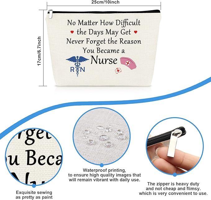 Nurse Gifts Makeup Bag Inspirational Gift for RN Nursing Graduation Cosmetic Bags for Women Future Nurse Encouragement Present Nurses' Week Birthday Present for RN Registered Travel Zipper Pouch