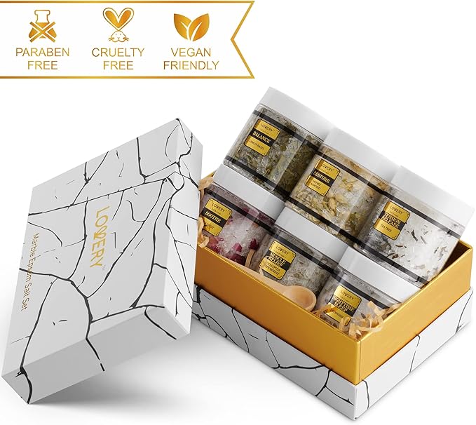 Gifts for Women Who Have Everything, Epsom Bath Salts Gift Basket Set, Self Care Salt W/Essential Oil, Valentines Day Gifts for Her, Mom, Lavender, Eucalyptus, Lemon, Coconut, Tea Tree, Honey Almond
