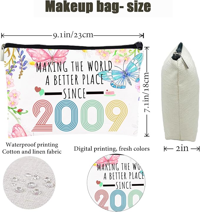 Sweet 16 Gifts for Girls, 16 Year Old Girl Birthday Gifts Makeup Bag 2009, Sweet 16 Birthday Decorations Cosmetic Bags for Girls,2009 Makeup Pouch gifts for 13 year old girl,Sister, Daughter, Niece