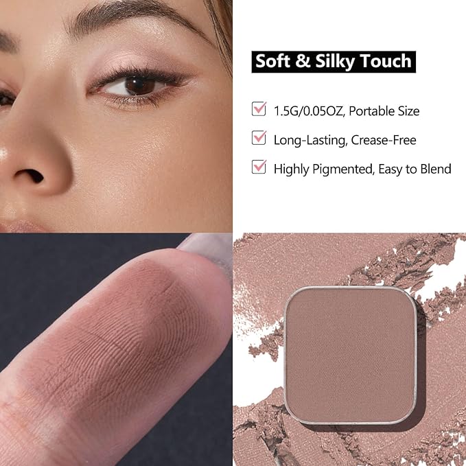 3-Color Magnetic Single Eyeshadow Set – Ivory, Champagne & Cool Brown, Matte & Shimmer, Highly Pigmented, Long-Lasting, Refill Pans, No Case, for Custom Magnetic Palettes