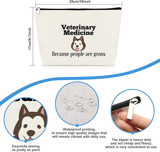 Veterinarian Appreciation Vet Tech Cosmetic Bag Funny Sarcasm Animal Rescue Veterinary Medicine Graduation Gift Makeup Bag for Thanksgiving Christmas