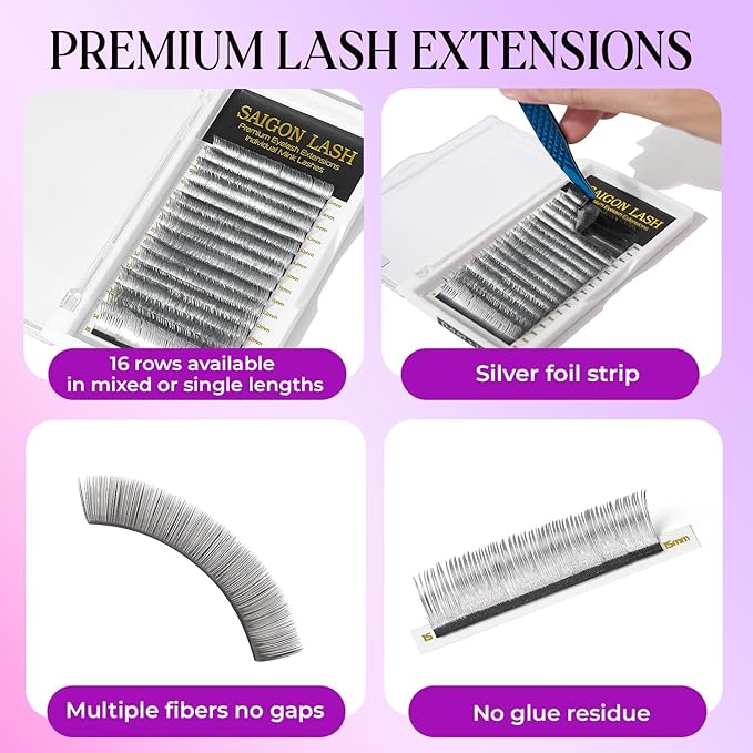 Eyelash Extensions, Mink Lash, Volume & Classic Lashes for Professionals, J/B/C/CC/D/L/M Curl, 4-15mm Length, Soft Korean PBT Fiber, 16 Rows Lash Tray (New Sliver-CC-0.07-8-15mm)