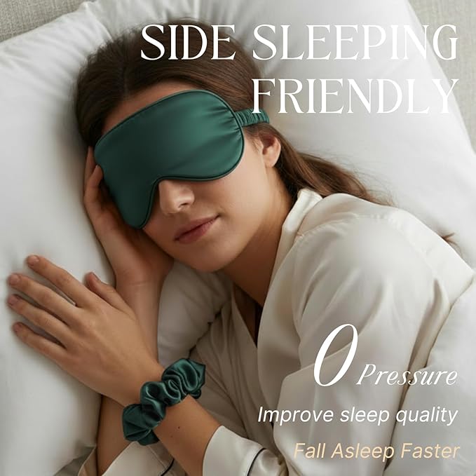 LCBD Silk Satin Sleeping Eye Mask, Green Sleep Eye Night Blindfold for Women and Men, Soft Breathable Blackout Eyeshade Eye Cover for Travel, Wedding Bridesmaid Gift